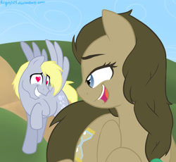 Size: 1307x1200 | Tagged: safe, artist:riquis101, derpy hooves, doctor whooves, dopey hooves, the doctoress, doctorderpy, dopeytoress, female, heart, lovestruck derpy, male, professor whooves, rule 63, shipping, spread wings, straight, wingboner, wingding eyes
