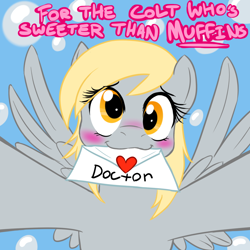 Size: 900x900 | Tagged: safe, artist:jitterbugjive, derpy hooves, doctor whooves, pegasus, pony, cute, derpabetes, doctorderpy, female, love letter, lovestruck derpy, mare, shipping, solo, straight