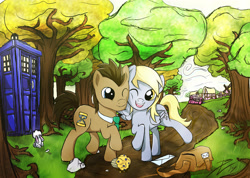 Size: 4500x3200 | Tagged: safe, artist:hazardmarine, angel bunny, derpy hooves, doctor whooves, pegasus, pony, rabbit, doctorderpy, female, mail, mailbag, male, mare, muffin, shipping, straight