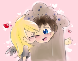 Size: 1383x1086 | Tagged: safe, artist:annie-aya, derpy hooves, doctor whooves, human, clothes, costume, doctorderpy, female, humanized, kissing, male, muffin, shipping, straight, winged humanization