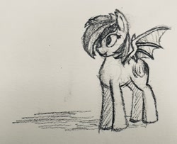 Size: 924x750 | Tagged: safe, artist:crazy water, oc, oc:nightglider, bat pony, pony, bat pony oc, female, lineart, mare, monochrome, pencil drawing, sketch, solo, traditional art