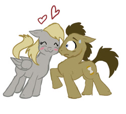 Size: 550x500 | Tagged: artist needed, safe, derpy hooves, doctor whooves, pegasus, pony, :3, cute, derpabetes, doctorderpy, eyes closed, female, heart, male, mare, shipping, straight