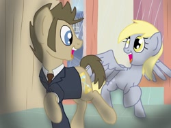 Size: 1024x768 | Tagged: safe, artist:biosonic100, derpy hooves, doctor whooves, pegasus, pony, doctorderpy, female, male, mare, shipping, straight, tenth doctor