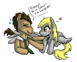 Size: 444x356 | Tagged: safe, artist:karnelia, derpy hooves, doctor whooves, pegasus, pony, doctorderpy, female, male, mare, shipping, straight, tickling