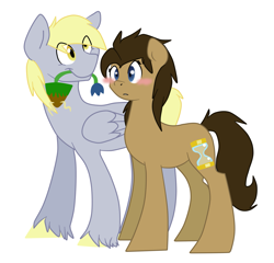 Size: 2053x1969 | Tagged: safe, artist:chub-wub, derpy hooves, doctor whooves, dopey hooves, the doctoress, doctorderpy, dopeytoress, female, flower, male, professor whooves, rule 63, shipping, straight