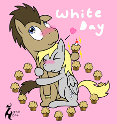 Size: 800x850 | Tagged: safe, artist:zanclife, derpy hooves, doctor whooves, pegasus, pony, doctorderpy, female, male, mare, muffin, shipping, straight, white day