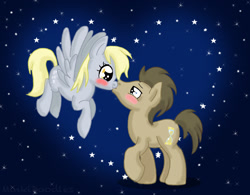 Size: 1280x1000 | Tagged: safe, artist:minkidoodles, derpy hooves, doctor whooves, pegasus, pony, doctorderpy, female, kissing, male, mare, shipping, stars, straight