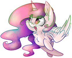 Size: 5622x4513 | Tagged: safe, artist:cutepencilcase, princess celestia, alicorn, pony, absurd resolution, cewestia, chest fluff, cute, cutelestia, ear fluff, female, filly, fluffy, freckles, happy, pink mane, pink-mane celestia, simple background, solo, transparent background, younger