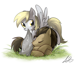 Size: 1220x1046 | Tagged: safe, artist:sp415, derpy hooves, doctor whooves, pegasus, pony, blanket, doctorderpy, female, male, mare, shipping, sleeping, straight