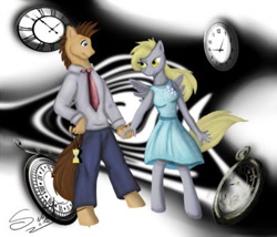 Size: 400x342 | Tagged: safe, artist:silnat, derpy hooves, doctor whooves, anthro, clean, couple, doctor who, doctorderpy, female, love, male, romantic, shipping, straight