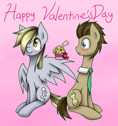 Size: 1024x1094 | Tagged: safe, artist:jadekettu, derpy hooves, doctor whooves, pegasus, pony, doctorderpy, female, male, mare, muffin, shipping, straight, valentine's day