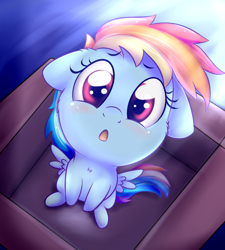 Size: 1800x2000 | Tagged: safe, artist:heavymetalbronyyeah, artist:verulence, rainbow dash, pegasus, pony, collaboration, fanfic:my little dashie, box, cardboard box, chest fluff, cute, dashabetes, filly, filly rainbow dash, hnnng, looking at you, looking up, open mouth, pony in a box, solo, weapons-grade cute, younger