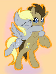 Size: 3000x4000 | Tagged: safe, artist:vincher, derpy hooves, doctor whooves, pegasus, pony, doctorderpy, eyes closed, female, hug, male, mare, rearing, shipping, smiling, straight