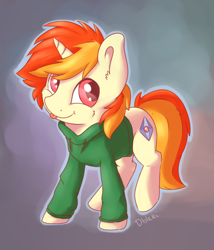 Size: 1800x2100 | Tagged: safe, artist:dbleki, oc, oc only, oc:dinsfire, pony, unicorn, cheek fluff, clothes, commission, cute, fluffy, hoodie, looking at you, looking up, solo, tongue out