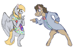 Size: 898x584 | Tagged: safe, artist:twopartpersons, derpy hooves, doctor whooves, anthro, unguligrade anthro, clothes, doctorderpy, female, male, shipping, straight