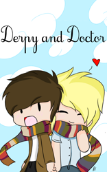 Size: 800x1280 | Tagged: safe, artist:cute_pinkie7, derpy hooves, doctor whooves, human, chibi, doctorderpy, female, fourth doctor's scarf, humanized, love, male, shipping, straight