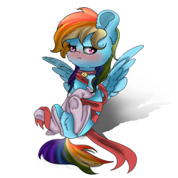 Size: 2048x2048 | Tagged: safe, artist:colorbrush, rainbow dash, pegasus, pony, bell, bell collar, blushing, clothes, collar, heart eyes, ribbon, simple background, socks, solo, transparent background, wingding eyes