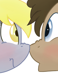 Size: 768x1024 | Tagged: safe, artist:leetle-pink-fudge, derpy hooves, doctor whooves, pony, :o, :t, blushing, boop, cute, doctorderpy, eye contact, frown, looking at each other, male, nose wrinkle, noseboop, scrunchy face, shipping, simple background, stallion, straight, transparent background, wide eyes