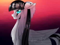 Size: 1600x1200 | Tagged: safe, artist:minelvi, oc, oc only, oc:laura the zony, pegasus, pony, female, gradient background, mare, solo