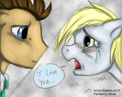 Size: 1280x1024 | Tagged: safe, artist:silnat, derpy hooves, doctor whooves, pony, crying, doctorderpy, male, shipping, stallion, straight