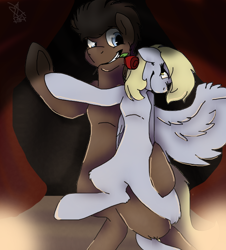 Size: 660x729 | Tagged: safe, artist:fursuiter189, derpy hooves, doctor whooves, pegasus, pony, dancing, doctorderpy, female, flower, flower in mouth, male, mare, mouth hold, rose, shipping, straight, tango