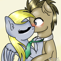 Size: 2500x2500 | Tagged: safe, artist:lovelyheartmlp, derpy hooves, doctor whooves, pegasus, pony, blushing, doctorderpy, female, kissing, male, mare, shipping, straight