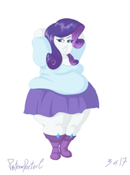 Size: 800x1083 | Tagged: safe, artist:professordoctorc, rarity, series:r is for rarity, equestria girls, bbw, boots, clothes, fat, female, obese, raritubby, shoes, simple background, skirt, solo, ssbbw, thighs, thunder thighs, white background, wide hips