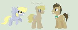 Size: 1024x395 | Tagged: safe, artist:aquadusk, derpy hooves, doctor whooves, oc, oc:clockwork, pegasus, pony, doctorderpy, female, male, mare, parent:derpy hooves, parent:doctor whooves, parents:doctorderpy, shipping, straight