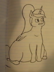 Size: 960x1280 | Tagged: safe, artist:maksymvaulin, princess celestia, alicorn, pony, belly, chubbylestia, fat, lined paper, obese, ponytail, solo, traditional art