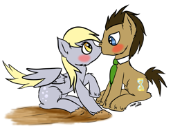 Size: 963x716 | Tagged: safe, artist:cruelunicorn, derpy hooves, doctor whooves, pegasus, pony, doctorderpy, female, kissing, male, mare, shipping, straight