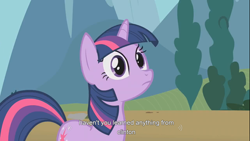 Size: 1366x768 | Tagged: safe, screencap, twilight sparkle, pony, unicorn, swarm of the century, bill clinton, female, mare, solo, youtube caption