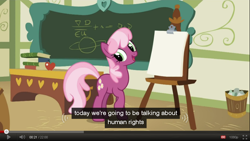 Size: 854x483 | Tagged: safe, screencap, cheerilee, earth pony, pony, call of the cutie, female, mare, meme, ponyville schoolhouse, solo, youtube caption