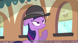 Size: 857x469 | Tagged: safe, screencap, twilight sparkle, pony, unicorn, female, mare, purple coat, solo, youtube caption