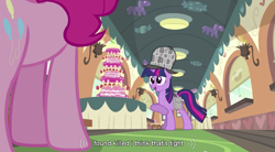 Size: 853x472 | Tagged: safe, derpibooru import, edit, edited screencap, screencap, pinkie pie, twilight sparkle, earth pony, pony, mmmystery on the friendship express, caption, implied death, implied murder, youtube caption