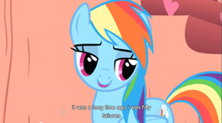 Size: 855x472 | Tagged: safe, derpibooru import, screencap, rainbow dash, pegasus, pony, female, mare, solo, youtube caption