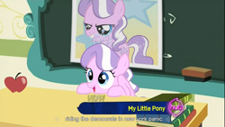 Size: 1366x768 | Tagged: safe, screencap, diamond tiara, ponyville confidential, meme, ponyville schoolhouse, solo, youtube caption, youtube link