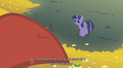 Size: 640x355 | Tagged: safe, screencap, twilight sparkle, pony, unicorn, female, mare, purple coat, solo, youtube caption