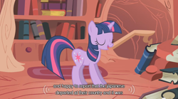 Size: 640x355 | Tagged: safe, screencap, twilight sparkle, pony, unicorn, female, mare, purple coat, solo, youtube caption