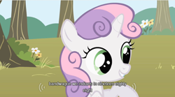 Size: 640x356 | Tagged: safe, screencap, sweetie belle, pony, unicorn, female, filly, solo, youtube caption
