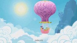 Size: 900x506 | Tagged: safe, edit, edited screencap, screencap, spike, twilight sparkle, dragon, caption, hot air balloon, opening, twinkling balloon, youtube caption