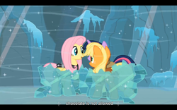 Size: 1024x640 | Tagged: safe, derpibooru import, screencap, applejack, clover the clever, fluttershy, private pansy, smart cookie, twilight sparkle, earth pony, pegasus, pony, hearth's warming eve (episode), appletwishy, hearth's warming eve, youtube caption