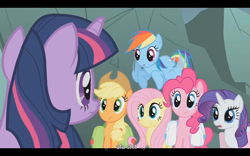 Size: 1024x640 | Tagged: safe, derpibooru import, screencap, applejack, fluttershy, pinkie pie, rainbow dash, rarity, earth pony, pegasus, pony, unicorn, dragonshy, vulgar, youtube caption