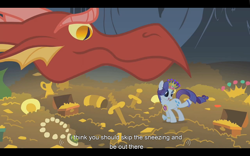 Size: 1024x640 | Tagged: safe, derpibooru import, screencap, basil, rarity, dragon, pony, unicorn, dragonshy, youtube caption