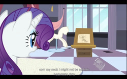 Size: 1680x1050 | Tagged: safe, derpibooru import, screencap, rarity, pony, unicorn, sweet and elite, hub logo, youtube caption