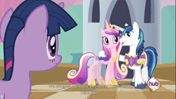 Size: 1366x768 | Tagged: safe, screencap, princess cadance, shining armor, twilight sparkle, alicorn, pony, reindeer, unicorn, female, male, shiningcadance, shipping, straight, youtube caption, youtube link