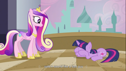 Size: 1366x768 | Tagged: safe, screencap, princess cadance, twilight sparkle, alicorn, pony, unicorn, female, mare, youtube caption, youtube link