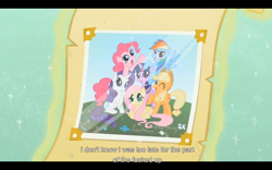 Size: 1024x640 | Tagged: safe, derpibooru import, screencap, applejack, fluttershy, pinkie pie, rainbow dash, rarity, twilight sparkle, earth pony, pegasus, pony, unicorn, family appreciation day, mane six, mane six opening poses, vulgar, youtube caption