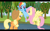 Size: 1024x640 | Tagged: safe, derpibooru import, screencap, applejack, fluttershy, rainbow dash, earth pony, pegasus, pony, keep calm and flutter on, youtube caption