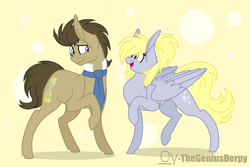 Size: 2544x1696 | Tagged: source needed, safe, artist:oy-thegeniusderpy, derpy hooves, doctor whooves, earth pony, pegasus, pony, alternate hairstyle, doctorderpy, female, male, mare, shipping, stallion, straight