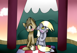 Size: 4285x3000 | Tagged: safe, artist:stylishgamerfnaffim, derpy hooves, doctor whooves, earth pony, pegasus, pony, blushing, doctorderpy, female, male, mare, picnic, shipping, stallion, straight, sweat, sweatdrop